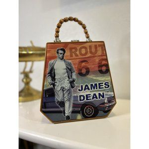 James Dean Lined Box Purse Route 66 Cielo Creation Fabric Wooden New Rare Beauti